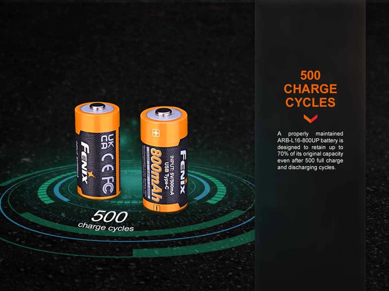 Fenix ARB-L16-800UP 16340 Rechargeable Battery with Built-In USB - Click for larger image Fenix ARB-L16-800UP 16340 Rechargeable Battery with Built-In USB