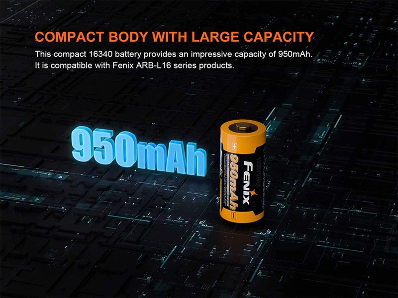 Fenix ARB-L16-950P 16340 Rechargeable Battery - Click for larger image Fenix ARB-L16-950P 16340 Rechargeable Battery