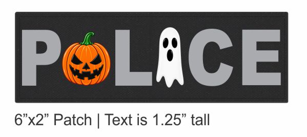 Special ID Patch - SPOOKY POLICE - Gray Text - Black Backing - Hook Base - Click for larger image Special ID Patch - SPOOKY POLICE - Gray Text - Black Backing - Hook Base