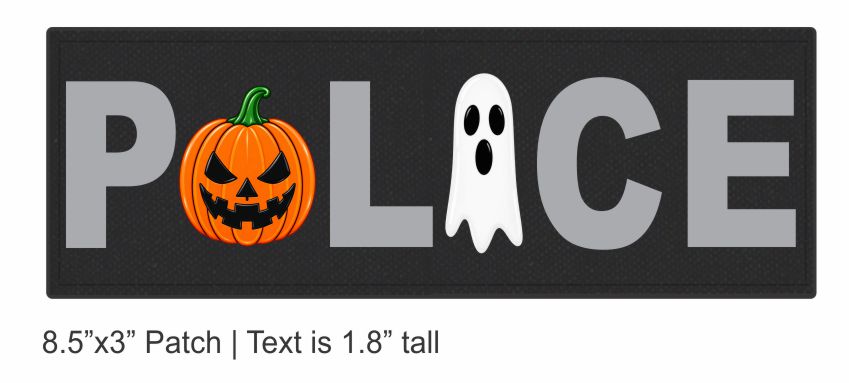 Special ID Patch - SPOOKY POLICE - Gray Text - Black Backing - Hook Base - Click for larger image Special ID Patch - SPOOKY POLICE - Gray Text - Black Backing - Hook Base