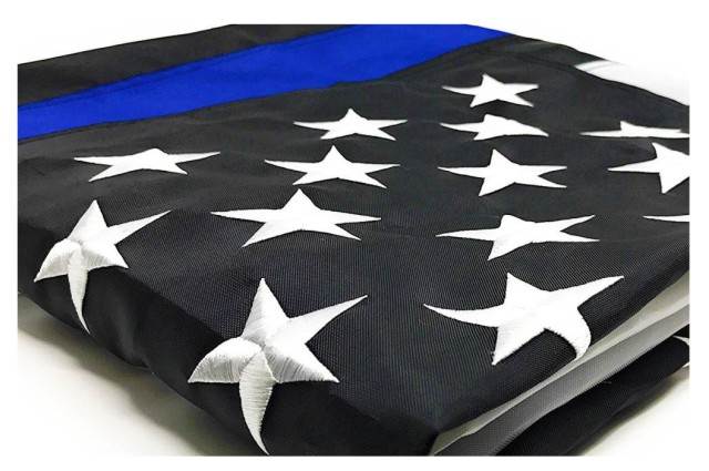 Thin Blue Line American Flag - 8' x 5' - Sewn and Embroidered - Returned Goods - Click for larger image Thin Blue Line American Flag - 8' x 5' - Sewn and Embroidered - Returned Goods