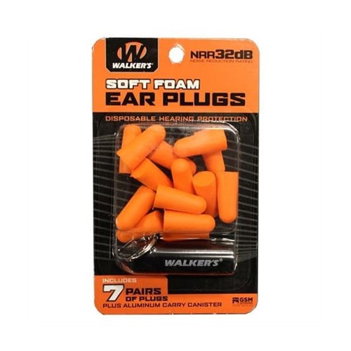 Walker's 7 Pairs Foam Ear Plugs w/Aluminum Carry Canister - Click for larger image Walker's 7 Pairs Foam Ear Plugs w/Aluminum Carry Canister